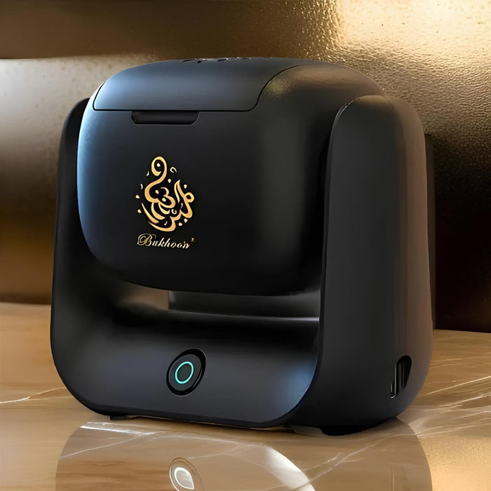 Smart Electric Bukhoor fragrance diffuser for Car and Home – Portable USB Rechargeable Oud Diffuser with Rotating Base – Flameless Incense Burner for Arabic Oud, Bakhoor, and Aromatherapy
