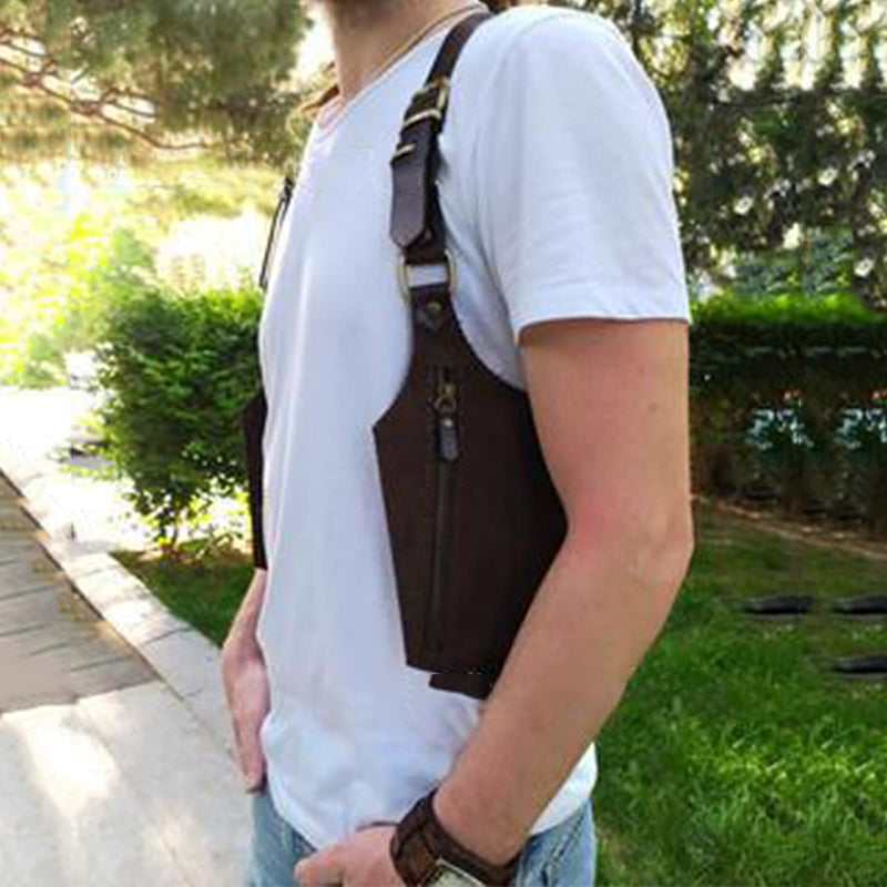 Gogh Men's Retro Strap Hidden Underarm Shoulder Bag Adjustable PU Leather Double Shoulder Pouch Armpit Bag Holster Bag Anti-Theft Wallet Outdoors Mobile Phone Holster Bag,Black