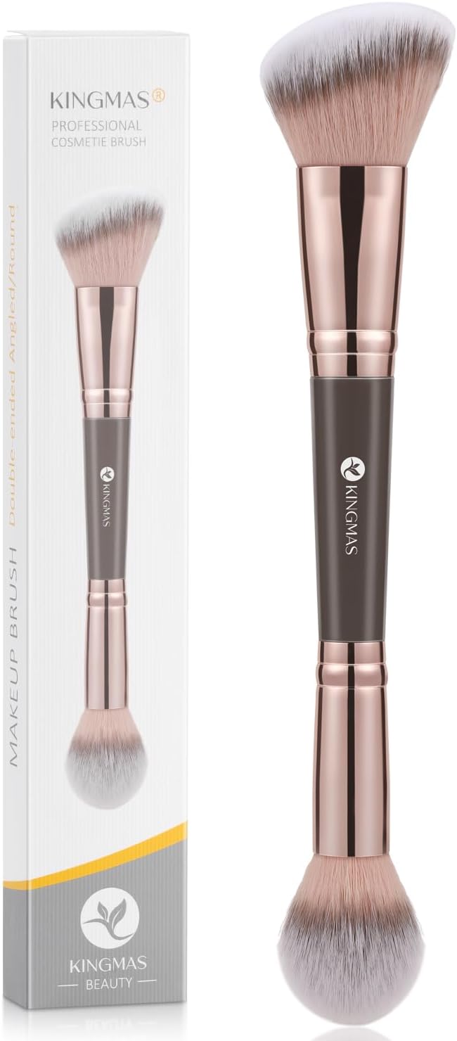 KINGMAS, Foundation Brush Double Ended Angled Round Contour Brush Powder Liquid Cream Concealer Blush Brush (Brown)