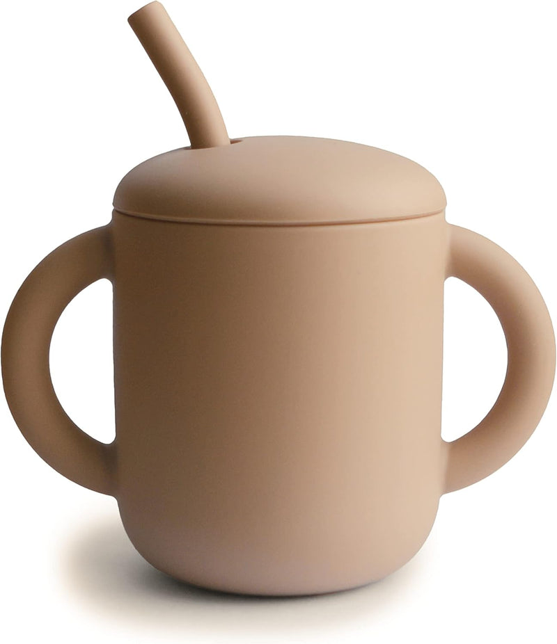 Mushie Silicone Training Cup with Straw for Baby - 175ml Leak-Resistant Cups for Toddlers with Removable Lid - BPA-Free, Dishwasher Safe | Blush