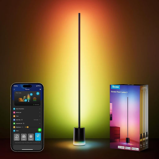 RGBIC LED Floor Lamp, Living Room Floor Lamp Compatible with Alexa and Matter, 152 cm Dimmable 1725lm Floor Lamp with Remote Control, Music Sync, 82 Stage Modes, Bedroom and Office Lamp, Black - Black
