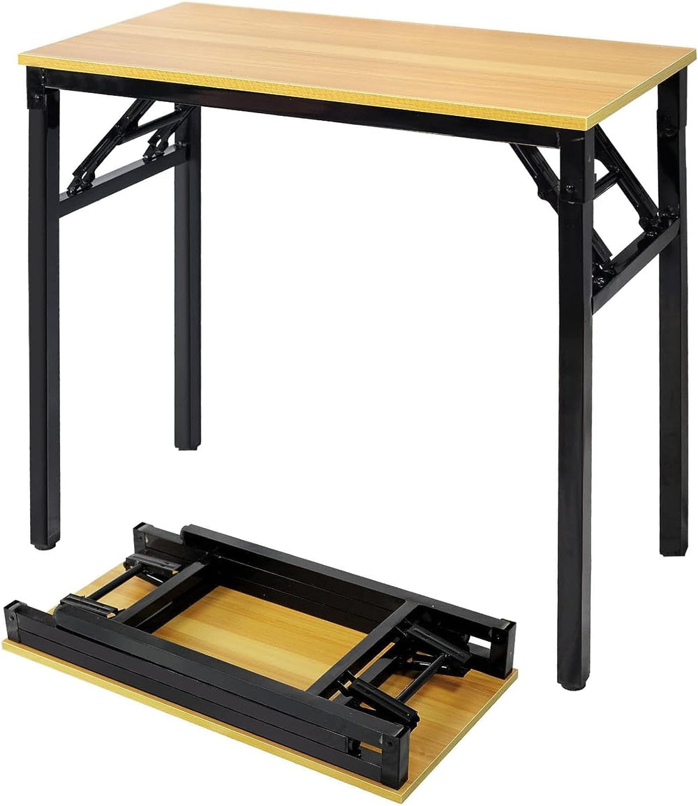 Folding Table Multi Functional Standing Desk With Adjustable Height Legs,for Camping, Garden, Picnic,Coffee,Bbq,No Install Needed Yellow Color Desktop Black Frame(100x50x75cm)