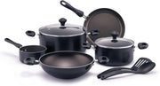 Prestige 9 Piece Non-Stick Cookware set Non Stick Aluminium Casserole Sauce Pan Fry Pan Red - Black
