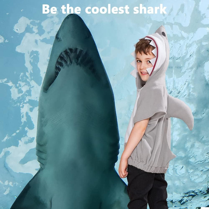 EraSpooky Shark Short Hoodie for Kids Boys Toddler Shark Costume Halloween Animal Outfit Short Sleeve - Gray