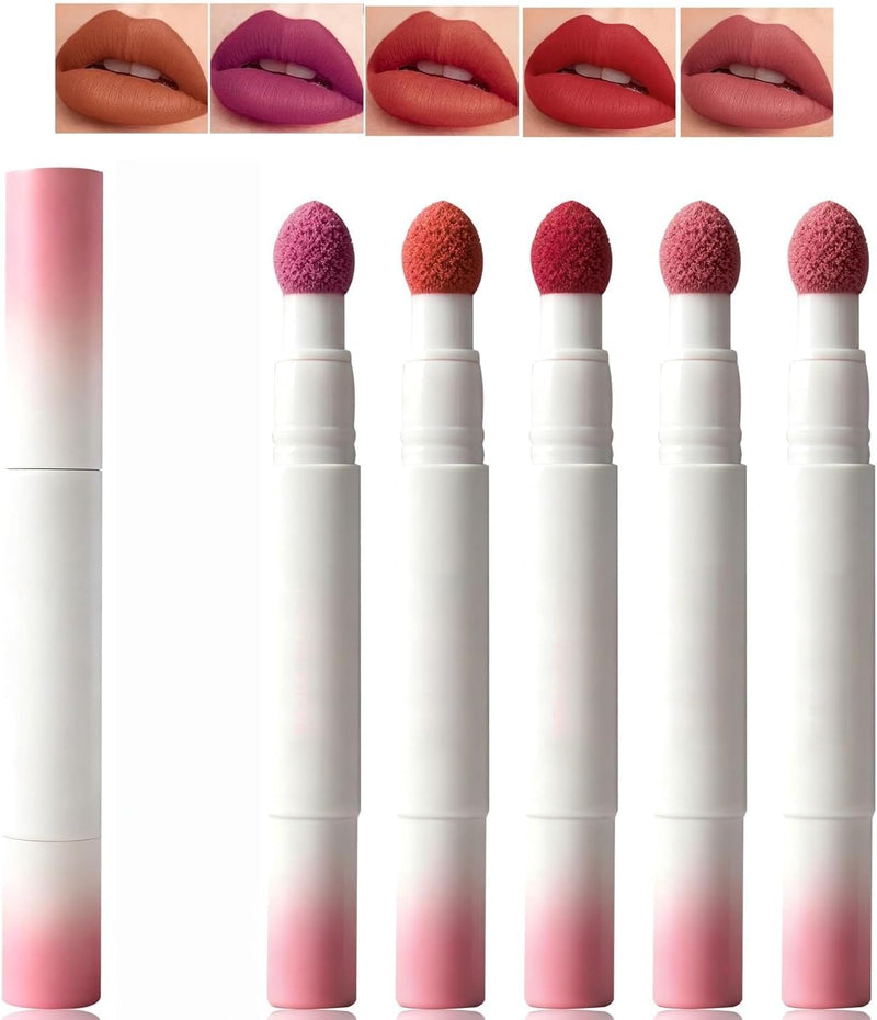 5-Piece Velvet Matte Lipstick Set, Waterproof Long-Lasting Cushion Lip Cream, Non-Stick Transfer-Resistant Moisturizing Makeup with Pink Red Purple Brown Shades
