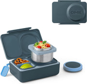 OmieBox Bento Box for Kids - Insulated Bento Lunch Box with Leak Proof Vacuum Insulated Food Jar - 3 Compartments, Two Temperature Zones (Blue Sky) - Gray OMIEBOX UP (AGE 9+ Years old)