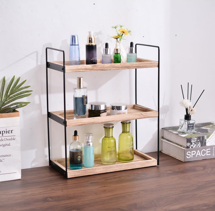 3 Tier Bathroom Counter Organizer, Wooden Bathroom Organizer Countertop Storage Shelf, Bathroom Trays for Counter, Perfume Skincare Organizer Cosmetic Holder, Kitchen Spice Rack Bathroom Organizer