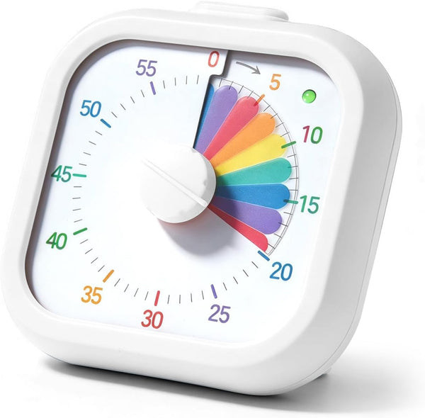 60-Minute Rainbow Visual Timer - Quiet Countdown Timer for Kids and Adults - No Ticking Time Management Tool for ADHD, Classroom, Kitchen, and Office - Adjustable Alarm & Flashing Light