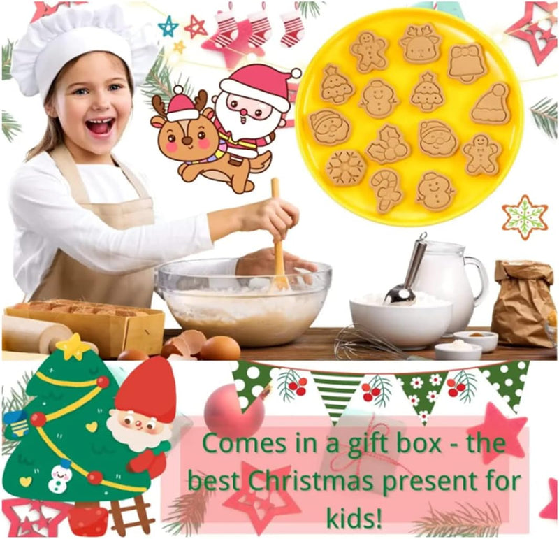 JKWINS 10 Pieces Christmas Cookie Cutters Snowman, Elk, Christmas tree Socks Mini Christmas Cookie Stamps Christmas Shapes 3D Plastic Cookie Cutters for Kids Fondant Cookie Baking