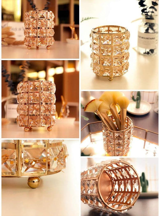 Portal AE Crystal Makeup Organizer - Gold Crystal Makeup Brush Holder Storage Organizer 10 * 12 (1 Piece)