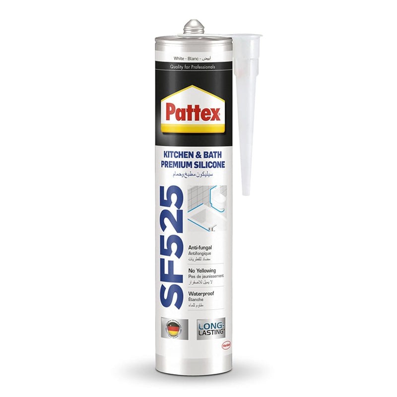 Pattex Sf525 Kitchen And Bath Premium Silicone Sealant, Mould Resistant, Ideal For Showers, Toilets Tiles, Easy Bathroom Sealant 1X280ML Cartridge