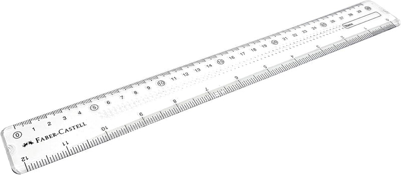 Faber-Castell Clear Broad Plastic Ruler 30cm-12", The ruler has clear measurement markings for easy drawing. It is completely safe and easy to use.