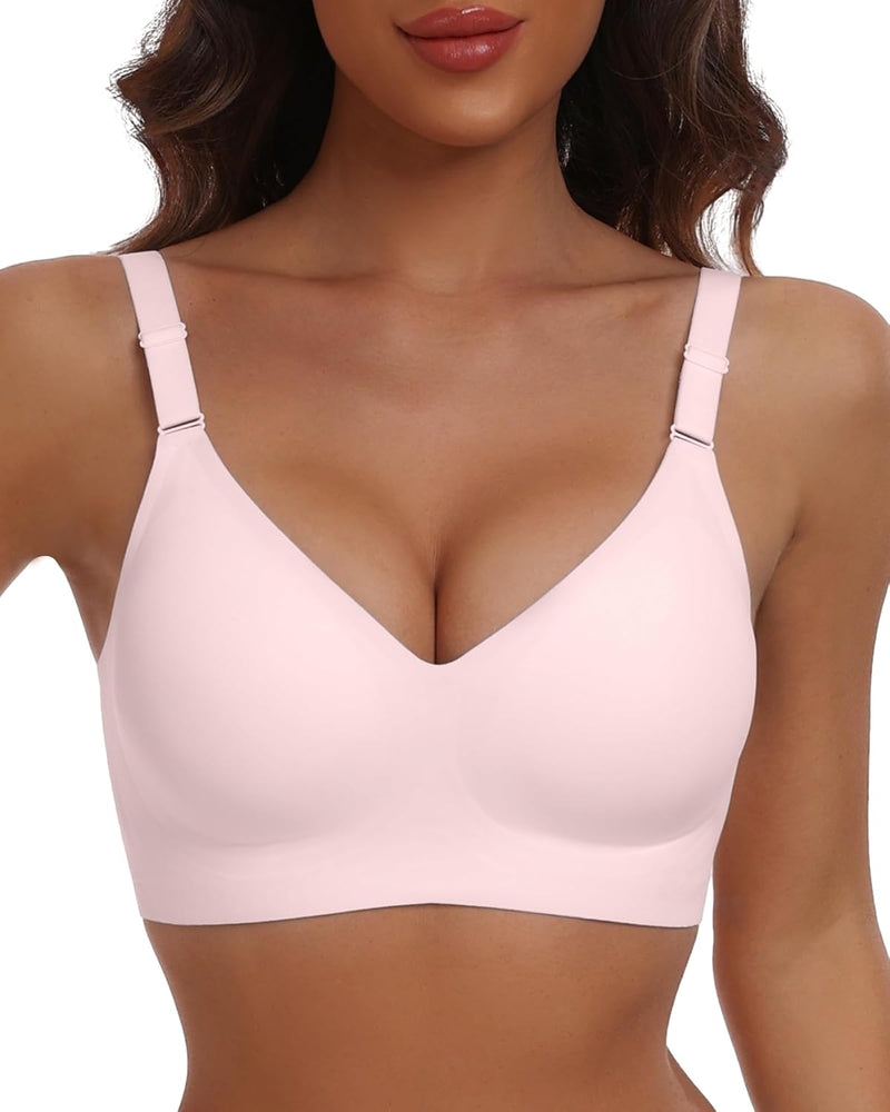 Comfortable Seamless Bra with Full Coverage for Women, Wireless Push-Up Bra with Soft Support, Normal and Large Sizes - pink