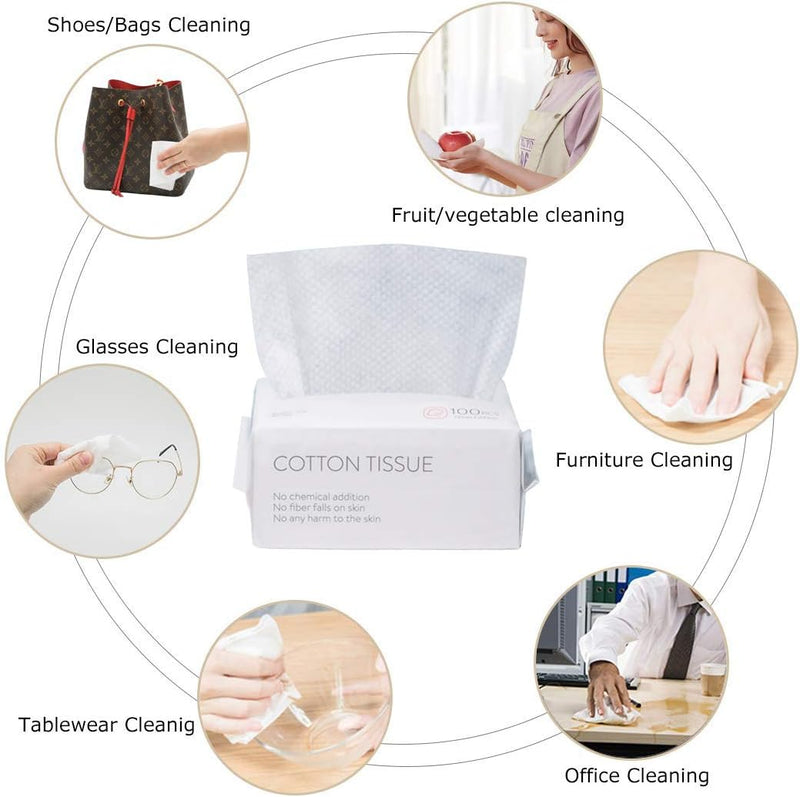 AMZAWRIEL 100PCS Large Disposable Face Towel, Facial Eye Nail Make up Removing Cotton Tissue, Multipurpose Cotton Towel Tissue for Skin Care, Reusable Cotton Pads, Wet & Dry Use
