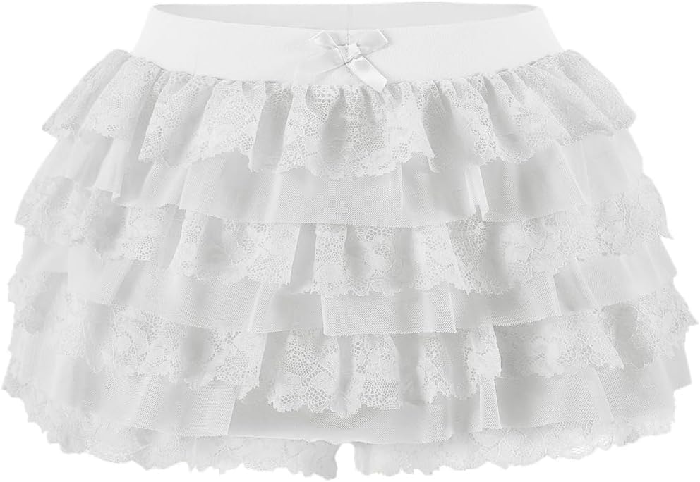 Women Y2K Lace Multi-Layered Bloomers, Lolita Ruffle Shorts, Sexy Short Pumpkin Pants, Elastic Waist Sweet Pettipants