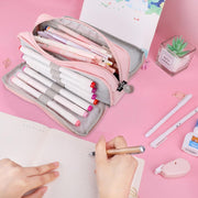 Pink Pencil Case, Large Capacity Pencil Pouch,Pencil Bag with 3 Compartments,Pen Organizer Oxford Storage for Men Women Adults Travel Business Office