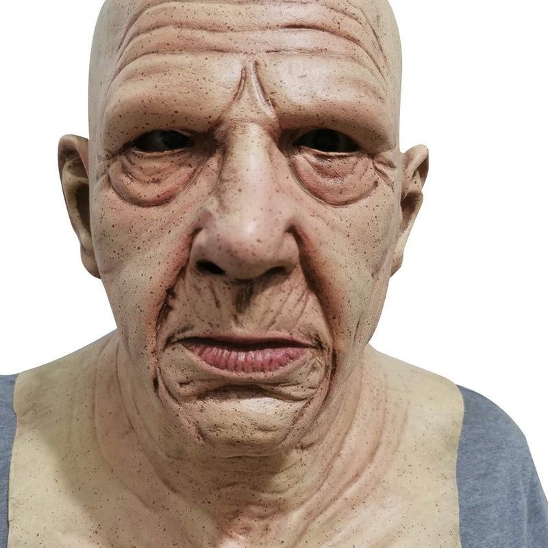 Old Man Mask Realistic Bald Man Mask Wrinkle Full Head Mask Halloween Costume Props