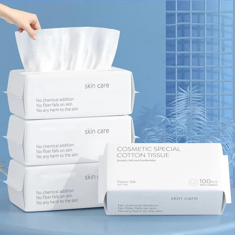 BIEWO Disposable Face Towel, Cotton Tissue Soft Dry Wipes for Women, Simple Cleaning Facial Tissues Dry Wet Dual Portable Use for Sensitive Skin & Baby & Makeup Remover & Personal Care (2 PACK=200PCS)