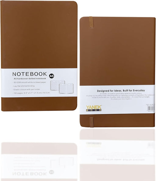 Yanek A5 Lined Notebook - Hardcover, 160 Pages, Writing Pad for Notes, Journals, Sketches, School, Office, and Personal Use - Durable, Portable, Pack of 1 (Black) - Brown