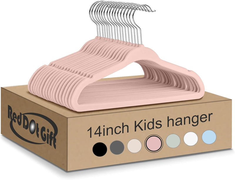 Red Dot Gift® 30-Pack Beige Velvet Kids Hangers - ( 35cm / 14 Inch )Premium Childrens Hangers for Closet, Ultra Thin Cute Hangers Kids Clothes Hanger,Small Hangers for Kids Clothes (Beige, 30)
