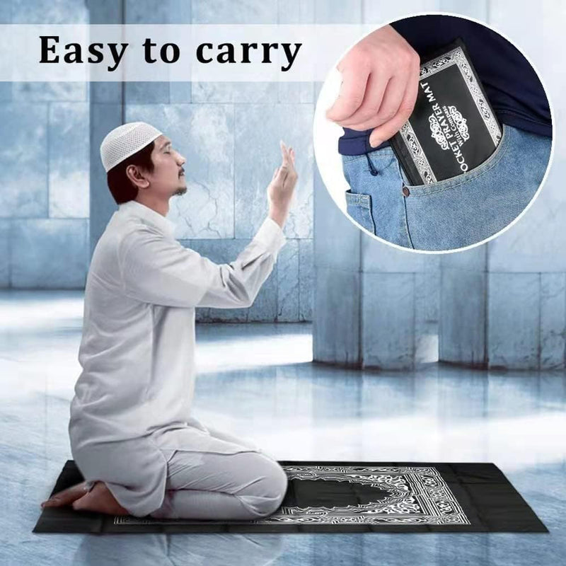 GOGO Al-Salat Travel Pocket Prayer Mat, Portable Muslim Rug, Water Proof, Foldable, Portable in Pouch (with Qibla Compass,Assorted)