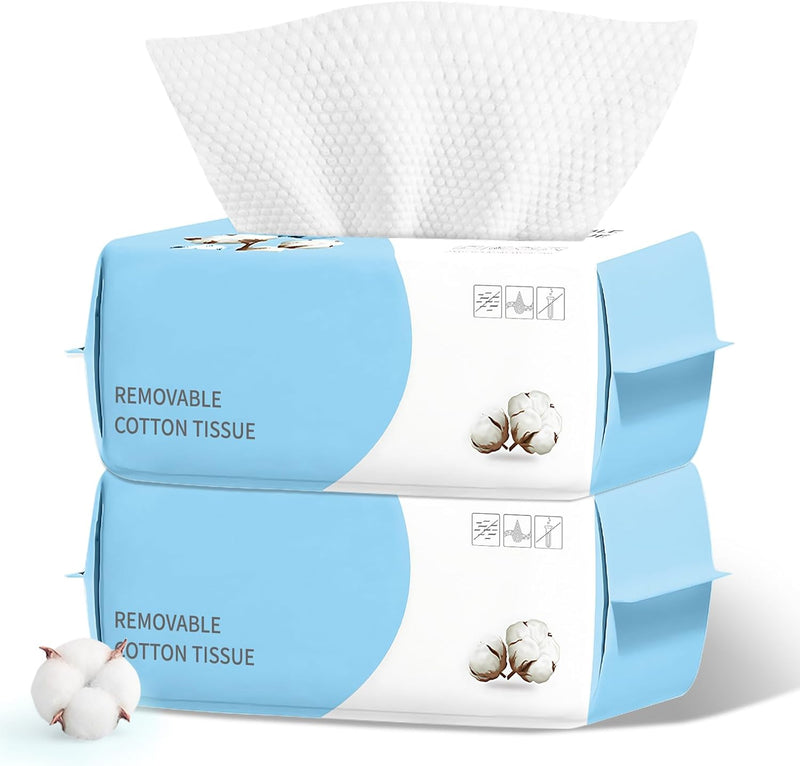 Cotton Disposable Face Towel, Biodegradable Facial Dry Wipes, Super Soft & Thick Face Cloth, Lint-Free Face Towelettes for Sensitive Skincare, Makeup Remover Dry Wipes, Facial Cleansing-200 Count