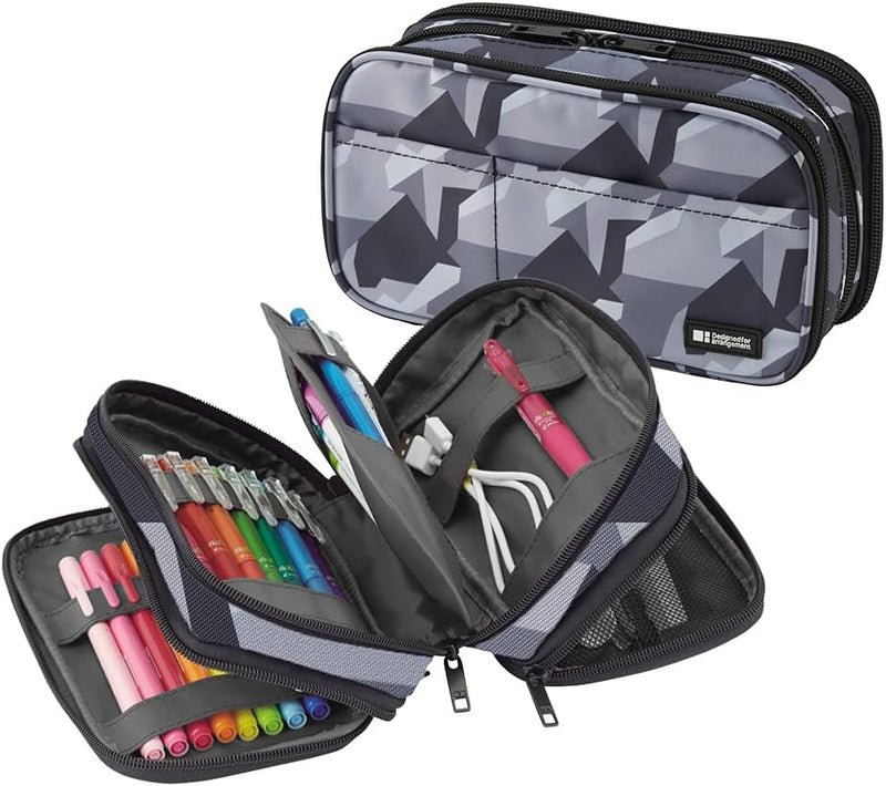 Lihit Lab. Double Zipper Pen Case, 7.9 X 2.8 X 4.7 Inches, Black (A7555-24) - 1 count (Pack of 1) Gray Camo