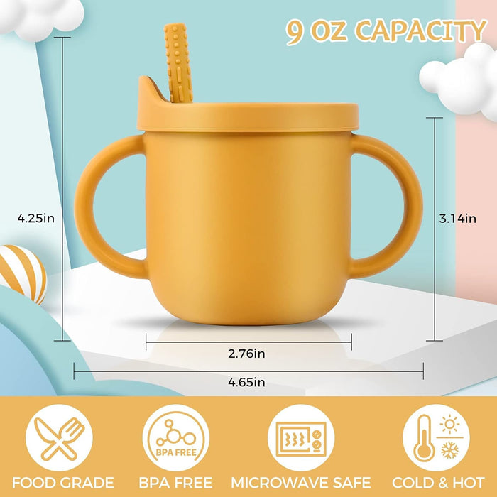 Excefore Toddler Sippy Cup with Lid, Kids Snack Container 2-in-1, Silicone Snack Catcher with Removable Scale, Kids Water Bottle with Straw 8.5 oz (Olive Green)