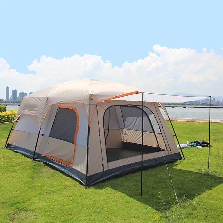 Tobys New double layer outdoor camping tent A bedrooms and A living room family cabin - M Khaki