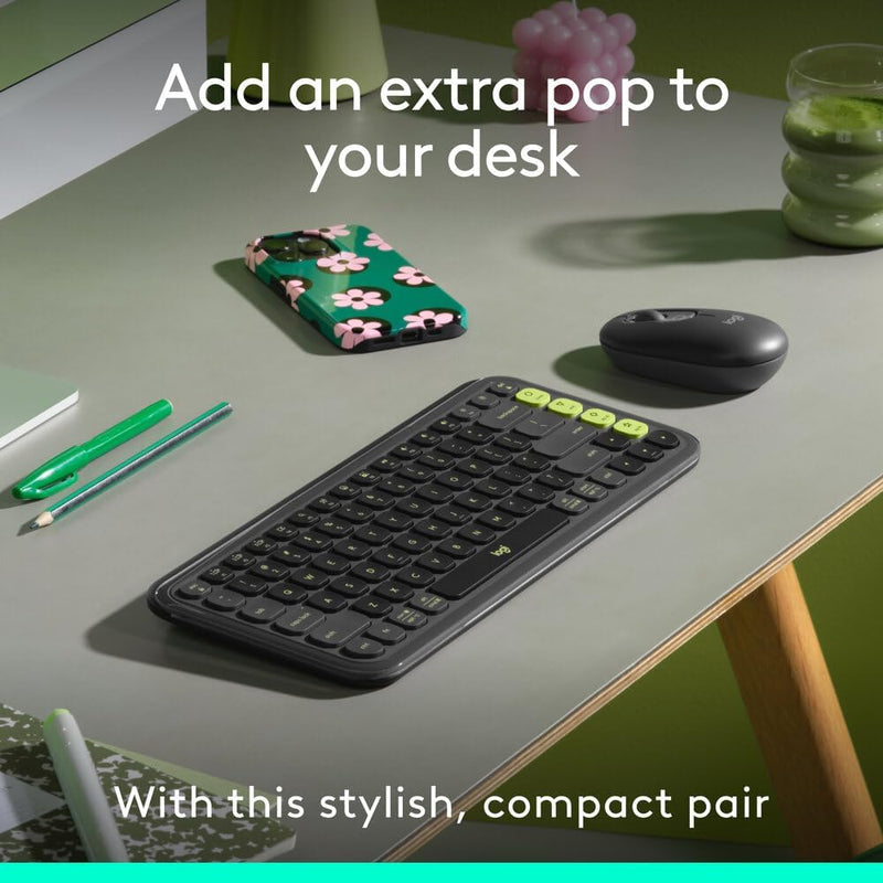Logitech POP ICON COMBO, Bluetooth keyboard and mouse combo, comfortable typing, programmable keys and buttons, quiet clicks, Easy-Switch up to 3 devices - Graphite
