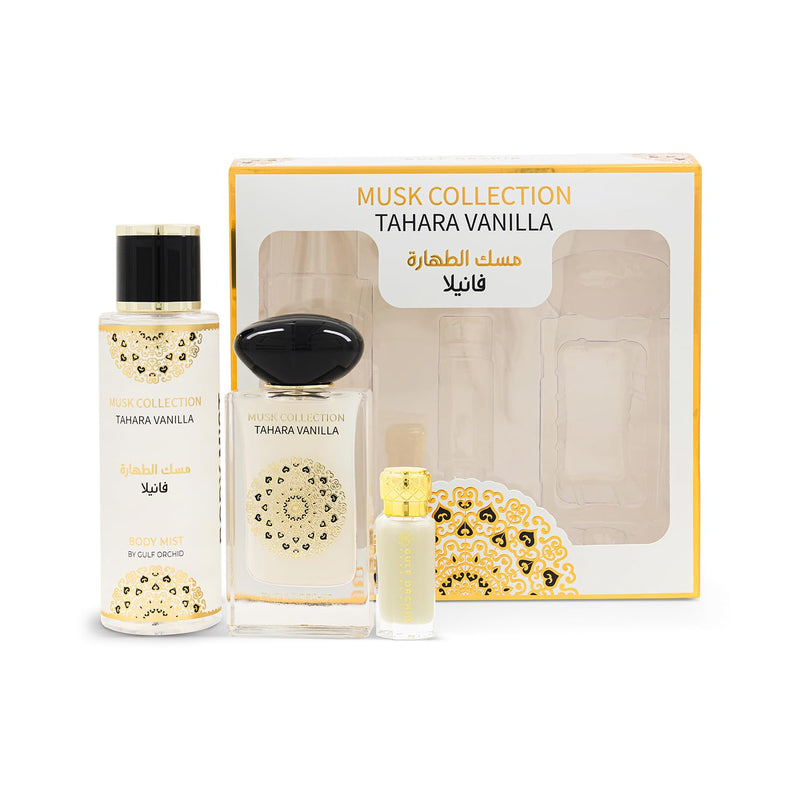 Gulf Orchid Musk Collection Tahara Vanilla Perfume Gift Set Body Mist 250ml Concentrated Perfume Oil 12ml Eau De Parfum 60ml Perfumes for Men Perfume for Women