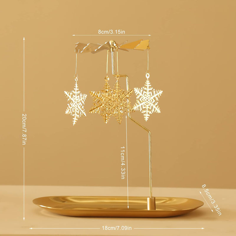 Creahaus Rotating Candle Holder with Tray, Gold Candle Spining Metal Holder for Christmas, Valentine's Day, Party Table Decor, Gift (Gold Carousel)