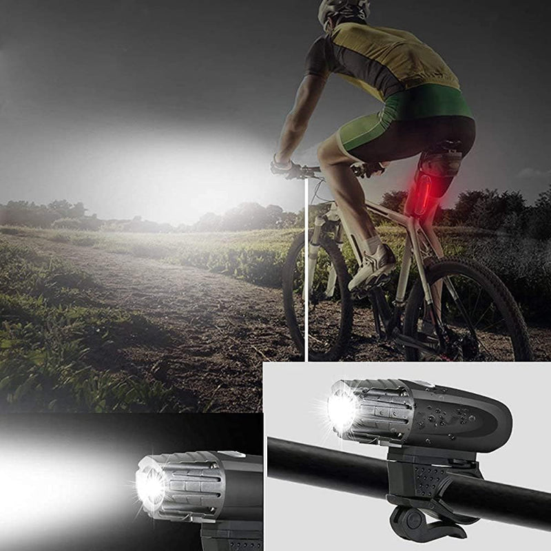 SKY-TOUCH USB Rechargeable Bike Light Set 320 Lumens Powerful Front and Rear Bike Accessories for Night Riding, Cycling Rear Headlight Reflectors for Kids, Road, Mountain Bike, Black