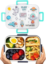 Eazy Kids 3 Compartment Stainless Steel bento Lunch Box - Space out 800ml - Blue