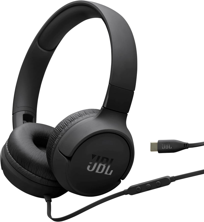 JBL Tune 520C USB-C Wired Headphones Hi-Res Audio, Pure Bass Sound, 3-Button Remote, Padded On-Ear Design Purple - JBL TUNE 520C Black