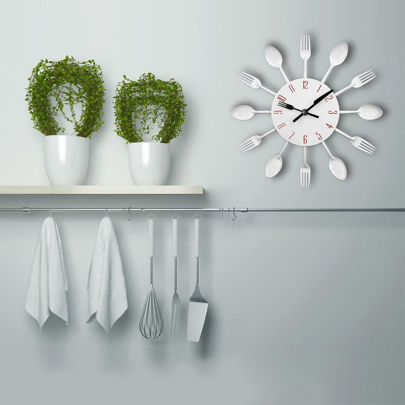 Timelike 3D Removable Modern Creative Cutlery Kitchen Spoon Fork Wall Clock Mirror Wall Decal Wall Sticker Room Home Decoration (Black)