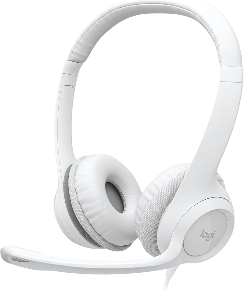 Logitech H390 Wired Headset for PC/Laptop, Stereo Headphones with Noise Cancelling Microphone, USB-A, In-Line Controls, Works with Chromebook - Black - Off-White