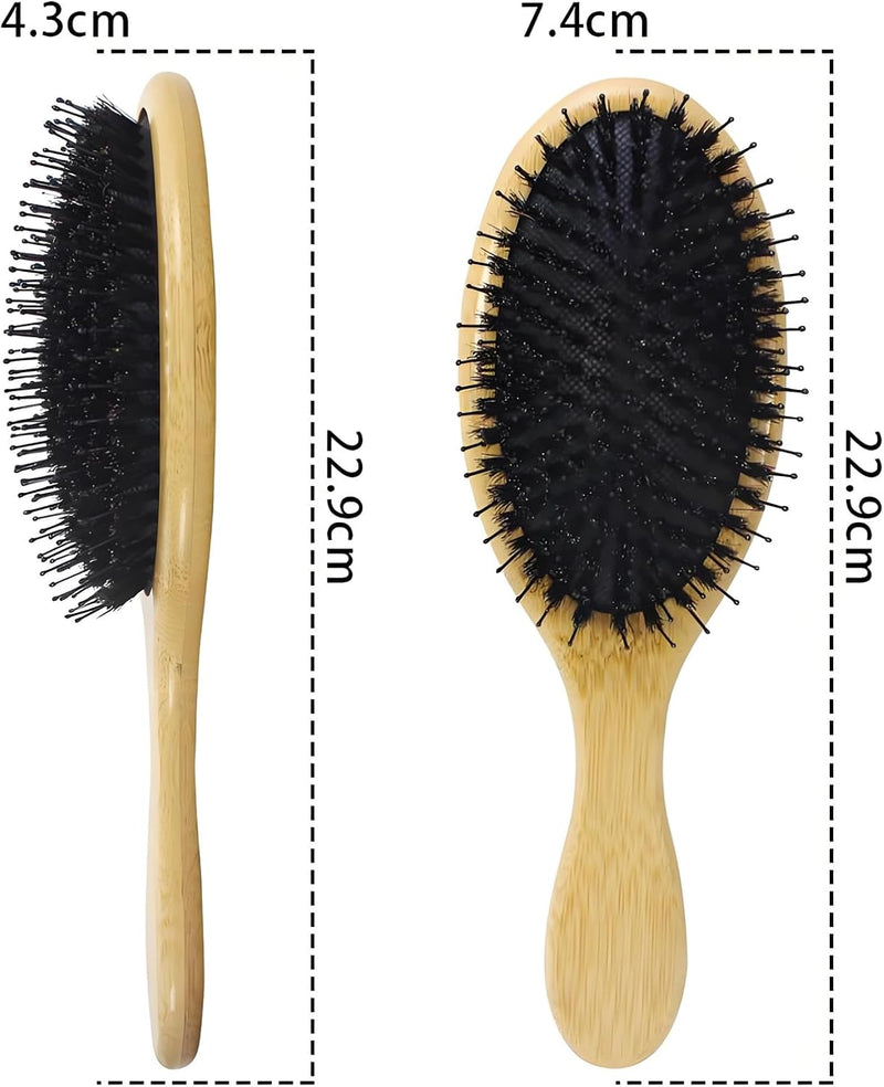 Checkzed 100% Natural Bristle Hair Brush | Eco-Friendly Brush hair for Women, Men & Kids | Massaging, Detangling hair brush for All Hair Types | Enhances Shine,slick back burshes,bamboo hair brush