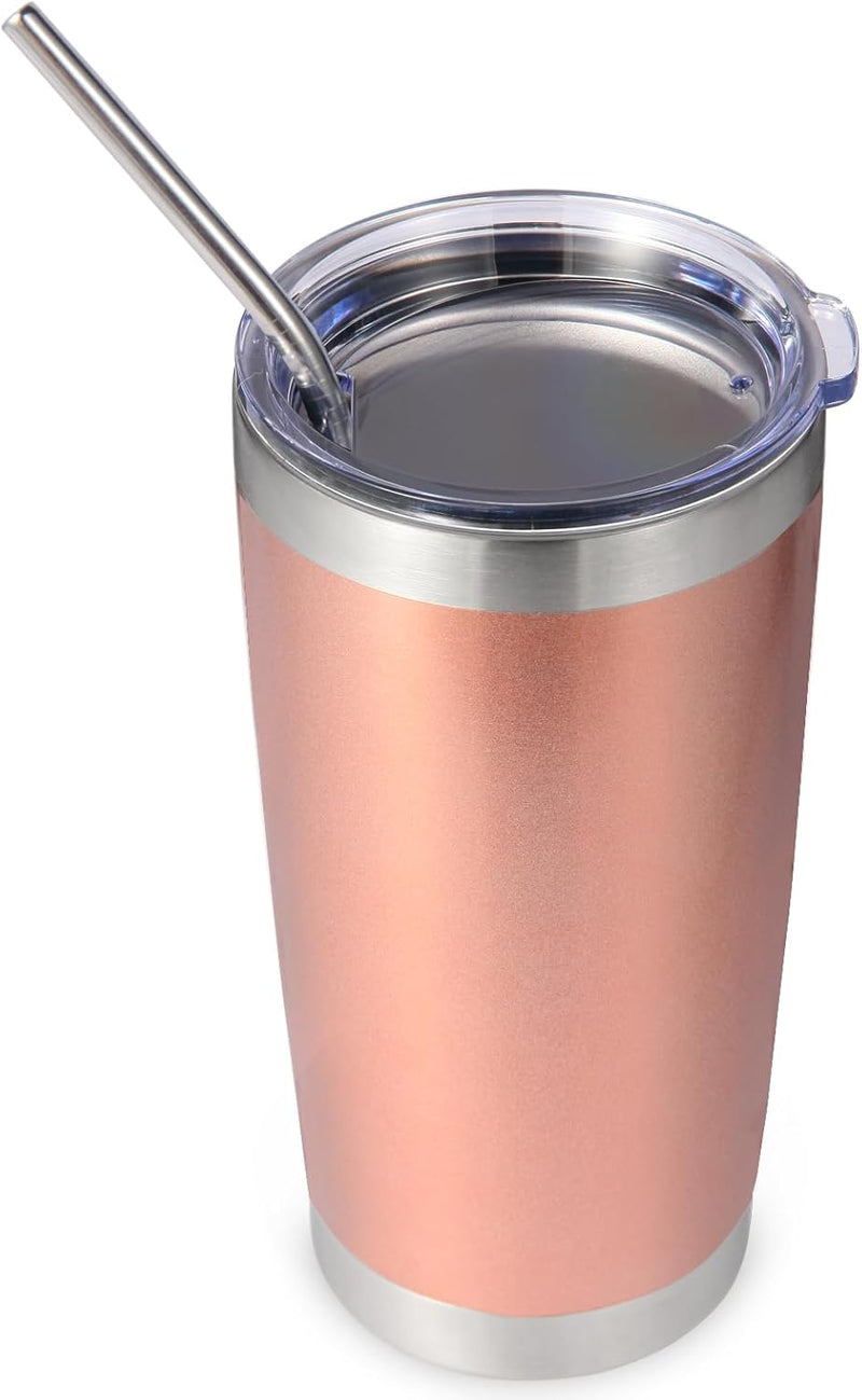Volhoply 20oz Stainless Steel Tumbler with Lid and Straw,Double Wall Insulated Travel Iced Coffee Mug Fits Car Cup holder,Powder Coated Cups for Hot and Cold Drinks,Gifts for Women Men（White,1 Set）