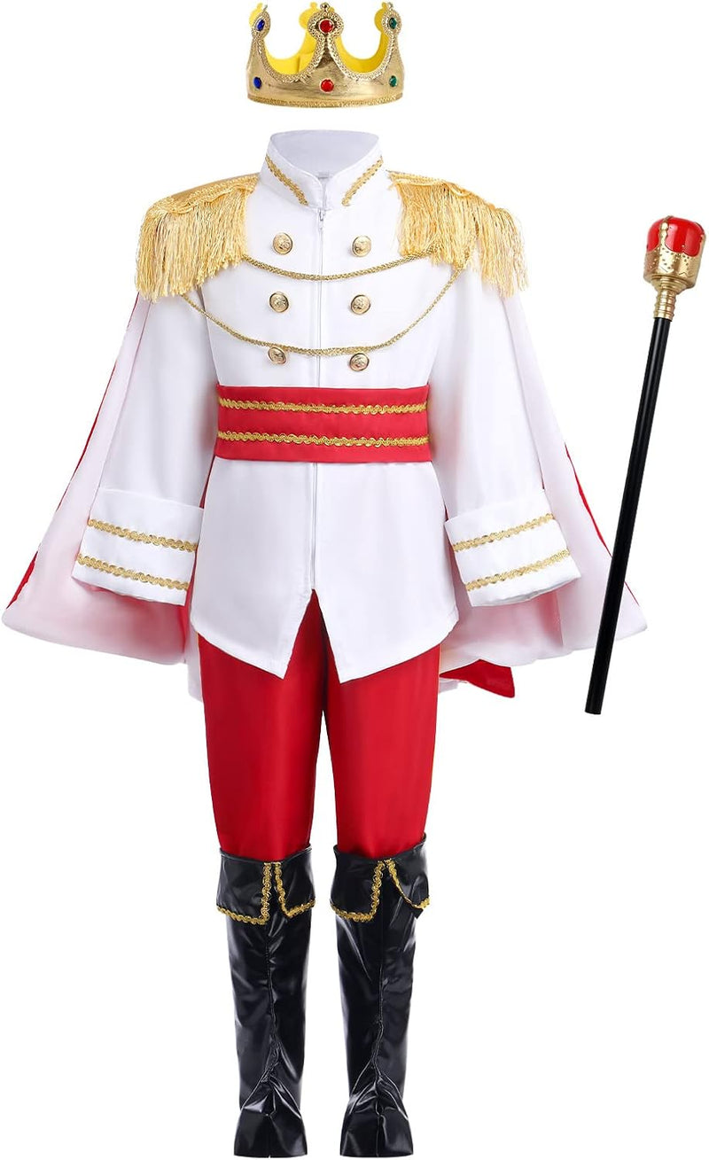 IDOPIP Boys Prince Charming Costume Prince Dress up Medieval Royal Prince Outfit Costume for Toddler Kid Boy HalloweenCosplay - Red 02
