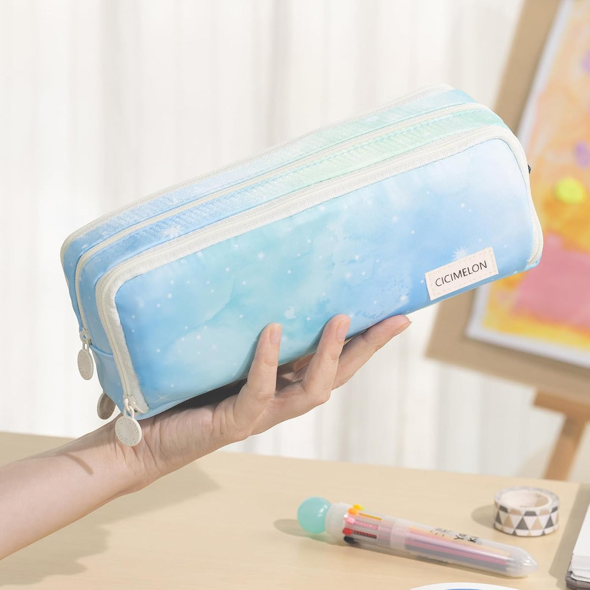CICIMELON Large Capacity Pencil Case 3 Compartment Pouch Pen Bag for School Teen Girl Boy Men Women (Dream) – image 2