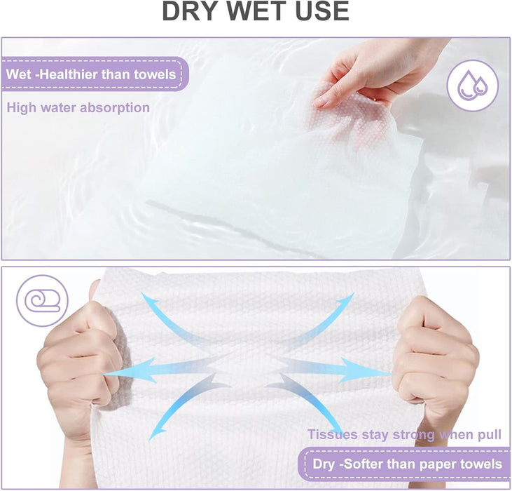 NALACAL Face Clean Towels, 100 Count Disposable Biodegradable Soft Dry Wipes for Sensitive Skin, Lint Free Facial Tissue for Cleansing, Skincare and Makeup Remover, Dry Wipes