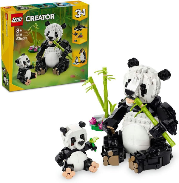 Creator 3in1 Wild Animals: Panda Family 31165 Panda Family Transforms into Penguins or Orca, Animal Toys, Gift for 8+ Year Old Boys & Girls, 626 Pieces