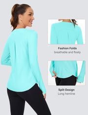 Rapbin Women's UPF 50+ Sun Protection T-Shirts Long Sleeve Boat Neck Workout Lightweight Quick Dry Top with Thumb Hole