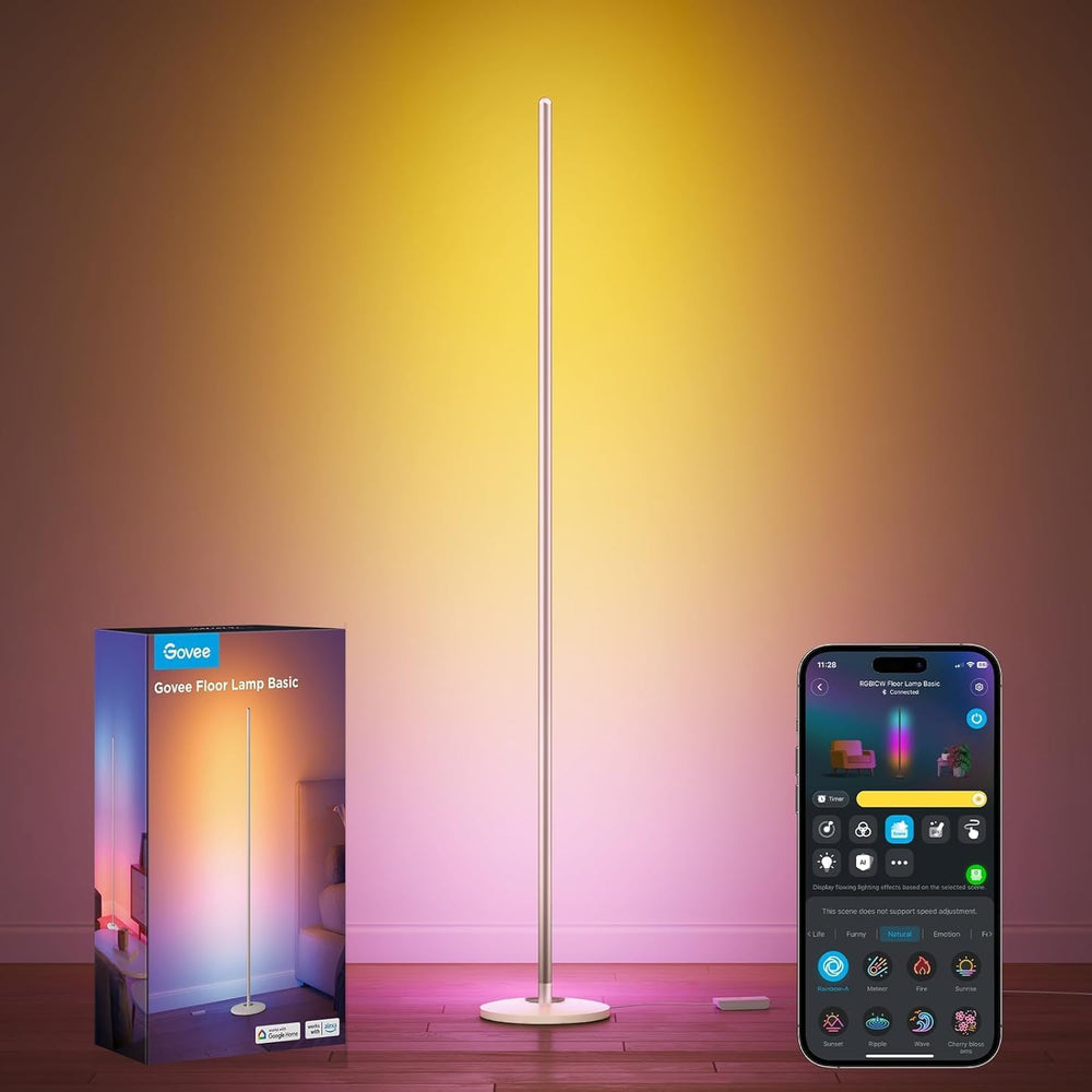 RGBIC Floor Lamp Silver, LED Corner Lamp Works with Alexa Smart Modern Floor Lamp with 61 Scene Modes, Music Sync, 16 Million DIY Colours, Floor Lamp for Living Room, Bedroom, 1 Pack