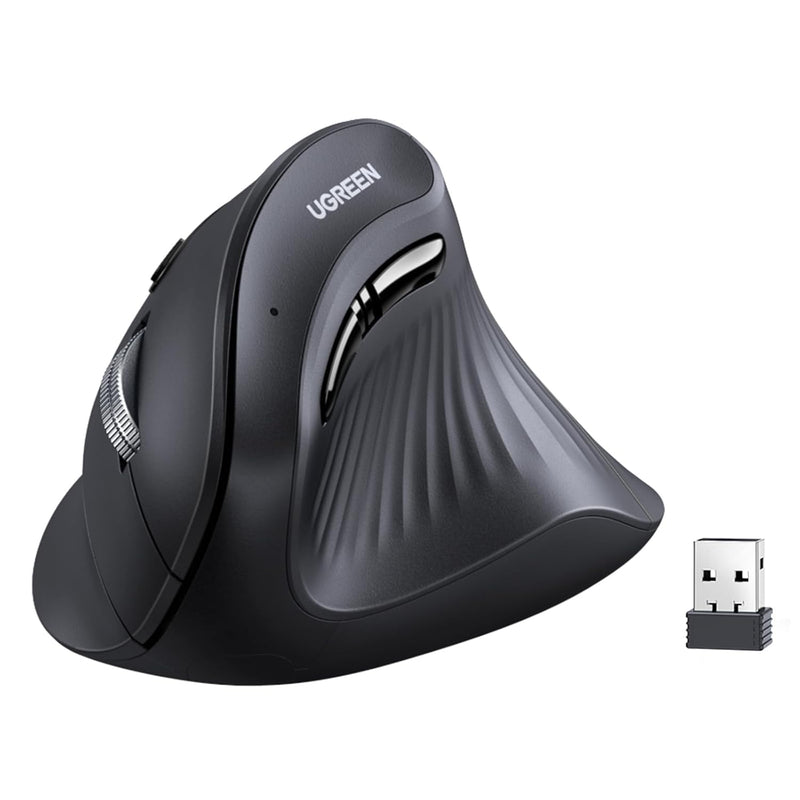 UGREEN Ergonomic Mouse, Vertical Wireless Mouse, 2.4GHz Optical Bluetooth Mice, 4 Adjustable DPI 1000/1600/2000/4000 Levels, 5 Buttons Mice for Laptop, PC, Chromebook, Desktop, Notebook etc, Black