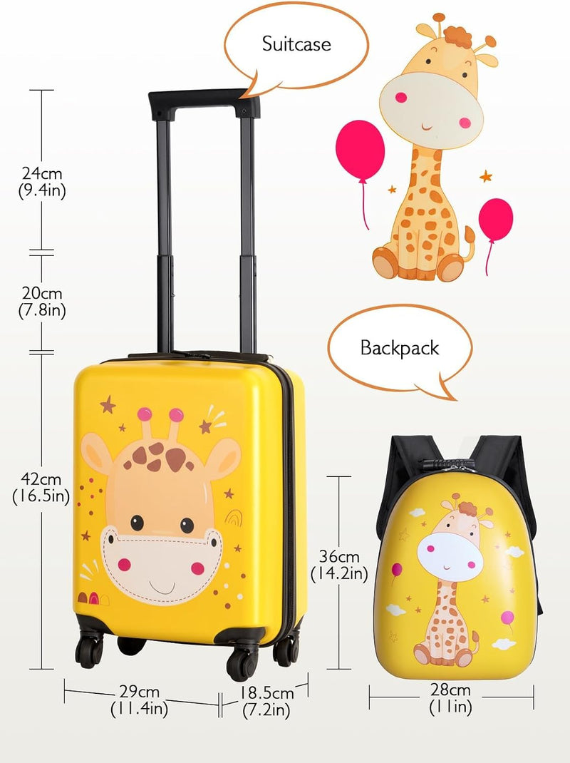 Kids Luggage Set,Kids Luggage and Backpack,Toddler lightweight trolley case with spinner wheels,Hardside carry-on suitcase for boys and girls (Yellow) - Yellow