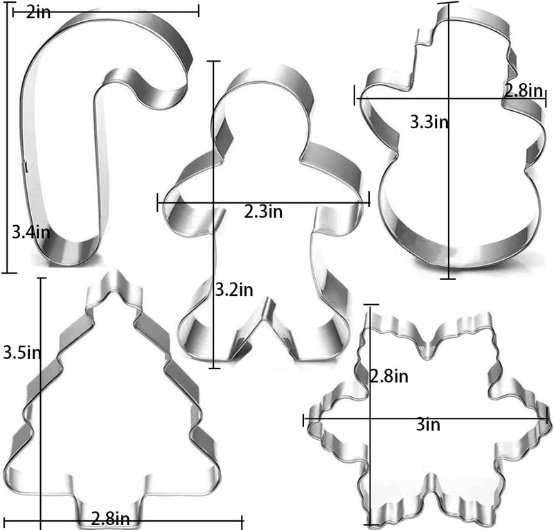 GELIFATLE Christmas Cookie Cutters Winter Set 5 PcsSnowman, Christmas Tree, Gingerbread Man, SnowflakeCandy Cane., GE-006