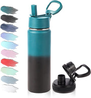 20oz Insulated Stainless Steel Water Bottle with Straw Lid, Kids Wide Mouth Double Wall Vacuum Cups with Handle,Reusable Outdoor Sports Metal Bottles,Travel Flask Keep Cold&Hot(Purple,1) - 1 Indigo Black