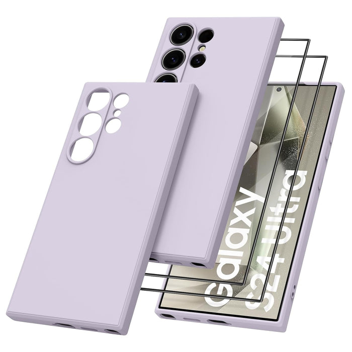 3 in 1 Silicone Case for Samsung Galaxy S24 Ultra 5G Cover, [ Military Grade Drop Protection] [with 2 pcs Tempered Glass Screen Protector] Cover for Samsung Galaxy S24 Ultra Case (Grass Purple)